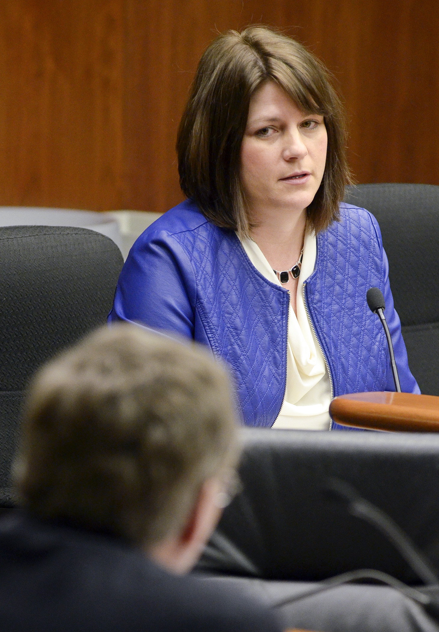 House Majority Leader Joyce Peppin testifies before the House Government Operations and Elections Policy Committee March 18 during her presentation of HF1281, a bill that would create a legislative budget office. Photo by Andrew VonBank